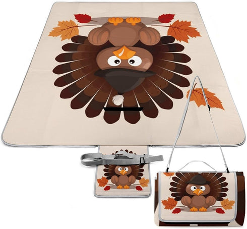 LZQPOEAS Maple Leaf Dark Brown Turkey Picnic Blanket Outdoor, Square Foldable Lightweight Waterproof