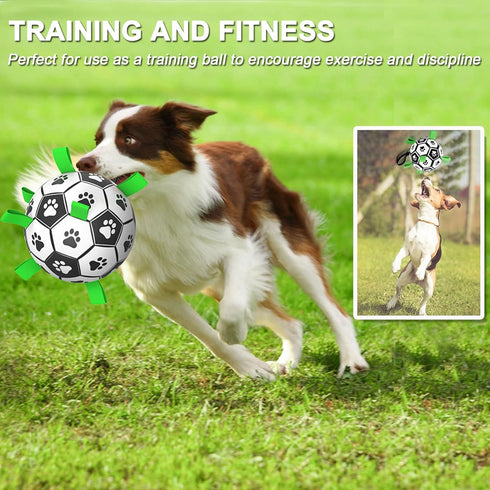 Dog Soccer Ball Toys with Straps - 8 Inch Large Herding Ball for Tug of War, Birthday Gifts, Water Toy for Medium Large