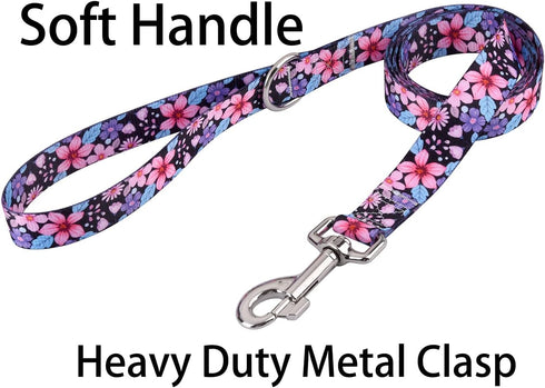 Dog Collar and Leash Set for Medium Dogs, Soft Comfy Pet Collar with Floral Pattern for Boy Girl Puppy Dogs (Floral A