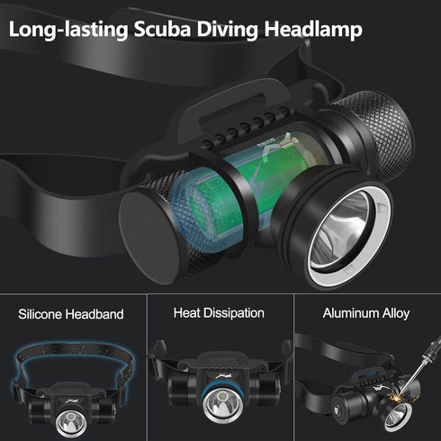 WINDFIRE Scuba Diving Headlamp - Professional LED Dive Light, 1200 Lumens, 5 Modes, IPX8 Waterproof for Snorkeling
