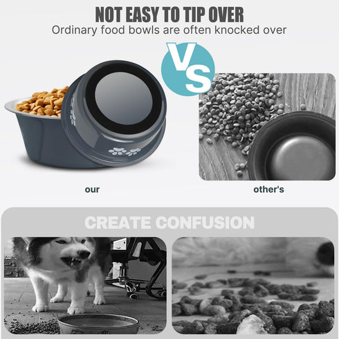 Stainless Steel Dog Bowls, Non-Slip Rubber Bottom, No Spill Proof Skid Bowls for Large, Medium, Small Dogs (Grey, 3.6