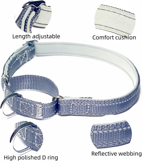 Martingale Dog Collars, Reflective Safety Puppy Collar, Adjustable Soft Nylon Training Dog Collar,Metal Accessories Heavy Duty No Pull Pet Collars for Small Medium Large Dogs (M, Gray)