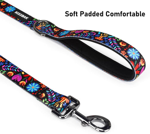 KISSBAK Dog Leash for Large Dogs - Comfortable Padded Handles,Premium Floral Sunflower Dog Training Leash,Walking Lead for Dogs (Floral Purple, Large (1 Inch x 6 Feet))