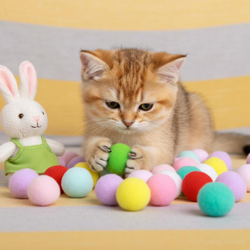 Yolev 30 1.3in 4 Pcs Cat Pom Pom Balls Fuzzy Cat Toy Balls Lightweight Interactive Fuzzy Ball for Indoor Cats with Pcs