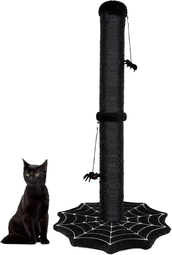 PuzzlePaw Gothic Cat Scratching Post with Spider Dangling Toys for Indoor Cats, Halloween