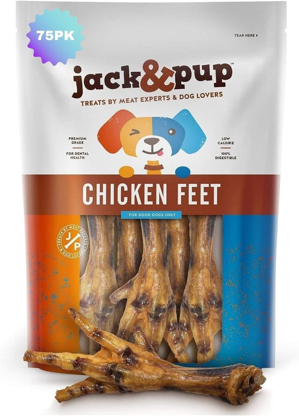 Jack&Pup Dried Chicken Feet Dog Treats | 100% Natural, Fully Digestible, Dehydrated