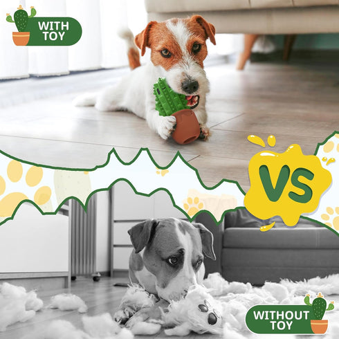 Dog Toys for Aggressive Chewers, Durable Beef Flavor Chew Toys for Medium Large Dogs, Cactus Toothbrush