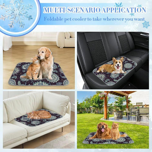 Generic 28" X22" Dog Cooling Mat Indoor Ice Silk Cooling Matts for Dogs Peacock Pattern Bed for Small Dogs Washable Pad