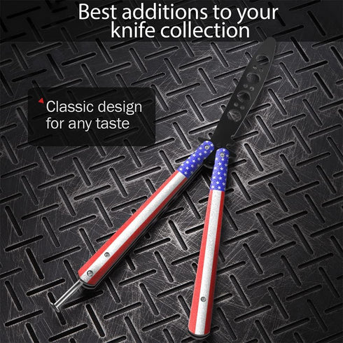 GOOD WORKER American Patriot Butterfly Trainer, Practice Balisong Knife with Dull Blade, USA Flag Design