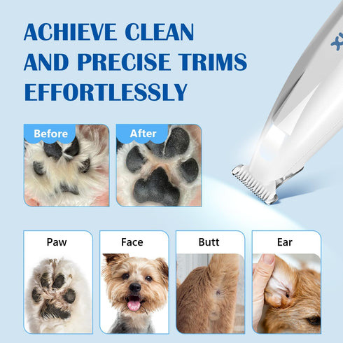 Trimmer Trimmer 18 mm Dog Paw with LED Light, Low Noise Paw for Dogs, Type-C Rechargeable Pet Grooming Kit Dog Grooming
