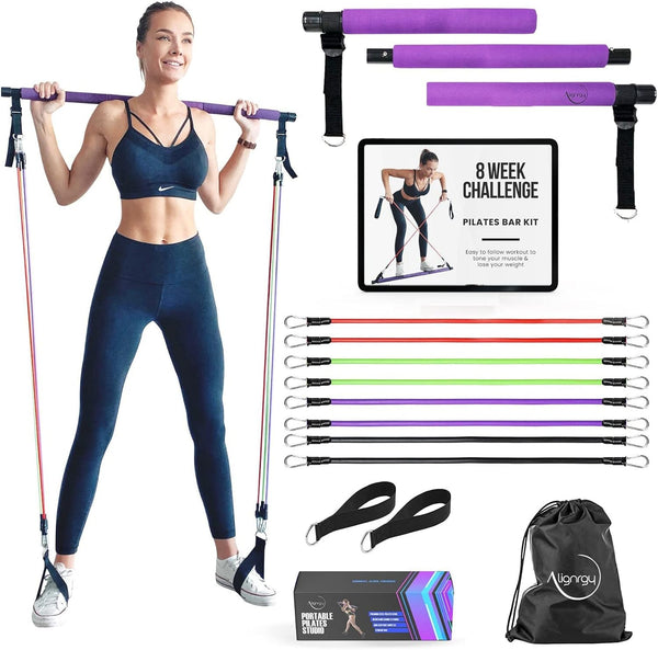 Portable Pilates Bar Kit with Resistance Bands, Guided 8-Week Pilates Plan for Home Equipment