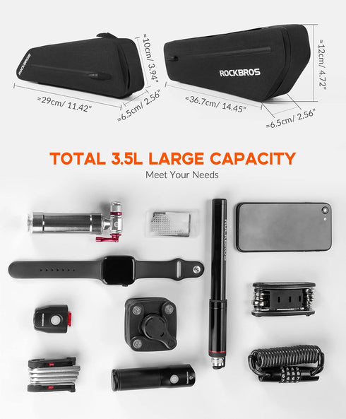 ROCKBROS Bike Top Tube Bag - Waterproof Frame Pouch for Super 73, Cycling Accessories, 2 Pieces Combi