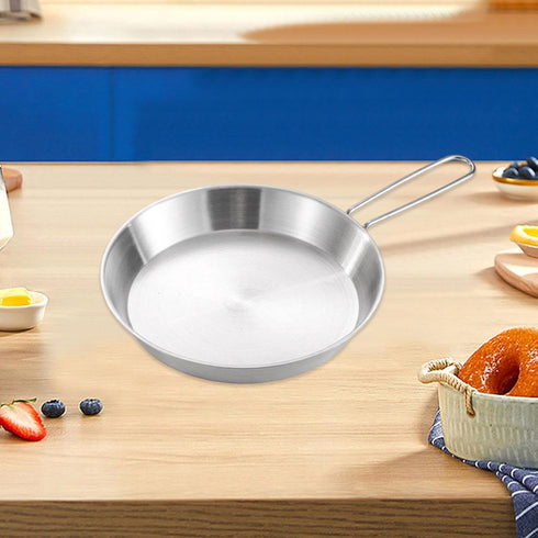 20cm Vaveren Stainless Steel Camping Fry Pan Cookware Foldable Handle Easy to Clean Multipurpose Outdoor Cooking