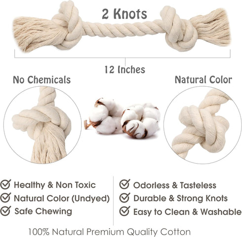 Pet Supplies 100% Natural Cotton Rope Dog Toys, Premium White Chew Toys for Small Medium Dogs, Tough Rope Toys