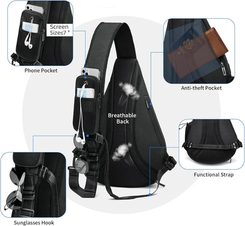 TUDEQU Sling Bag for Men, 19L Crossbody Backpack with 8 Pockets, One Strap Design