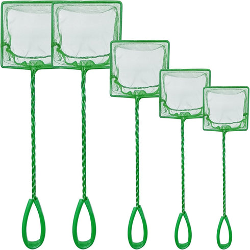 5 Pack Multi-Size Fine Quick Fish Catch Nets, Nylon Fishing Mesh Nets with Long Plastic Handle for Fish Tank