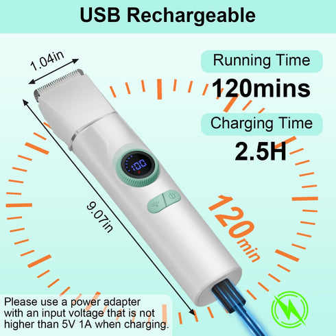 5 1, Trimmer TBTeek Dog Clippers with LED Light, Cordless Dog Grooming Kit in Rechargeable Quiet Pet Clippers Paw Nail