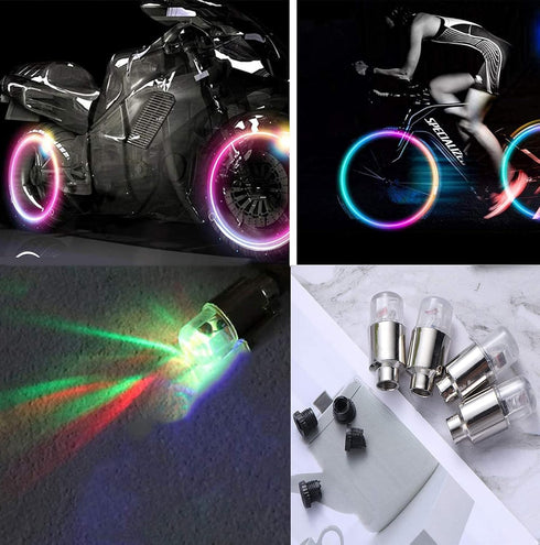 LED Tire Lights for Car 4 Pack, Waterproof Valve Stem Caps for Kids Boys, Bicycle Motorcycle Tyre Spoke Lights