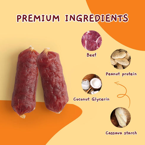 10.6 oz Jungle Calling Soft Beef Sausage Dog Treats, Grain-Free High Protein Tender Beef Jerky, Easy to Chew Training