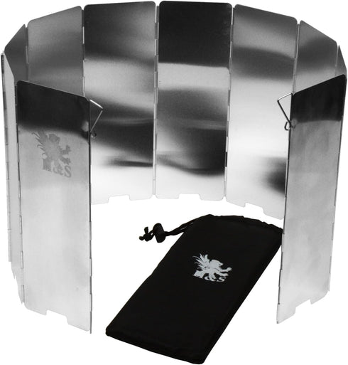 H&S Camping Stove Windscreen - 10 Aluminum Plates Folding Wind Shield with Carrying Case for Outdoor Camping Accessories