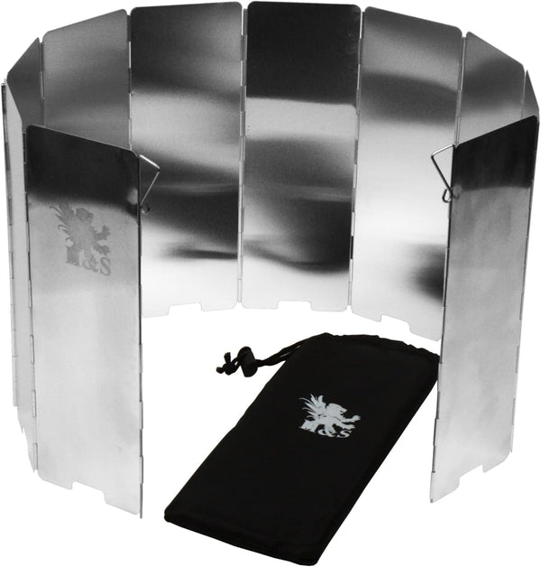 H&S Camping Stove Windscreen - 10 Aluminum Plates Folding Wind Shield with Carrying Case for Outdoor Camping Accessories