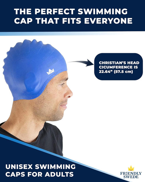 The Friendly Swede 2-Pack Swim Caps for Women & Men — Waterproof Silicone Swimming Caps for Medium & Long Hair