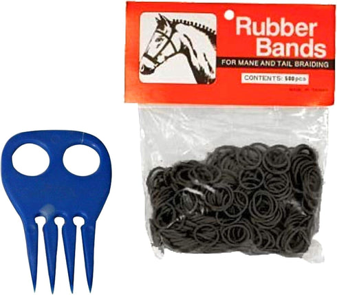 Horse Mane Braiding and Banding Bundle - Mane/Tail Rubber Bands, Braid Aid Comb (Black)