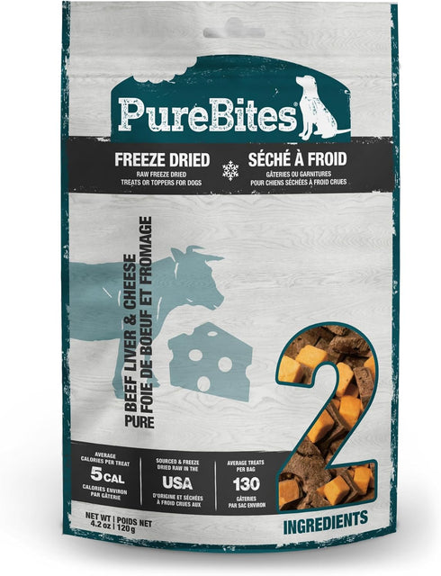 PureBites Beef & Cheese Freeze Dried Dog Treats, 4.2oz, 2 Ingredients, Made in USA