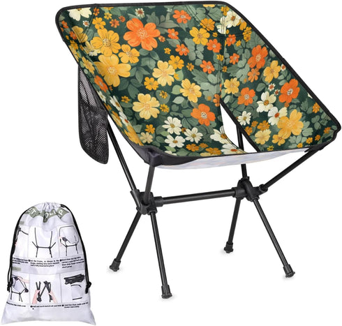 Flowers Green Portable Camping Chair, Folding Chairs for Outside, Lightweight Backpacking Chair,
