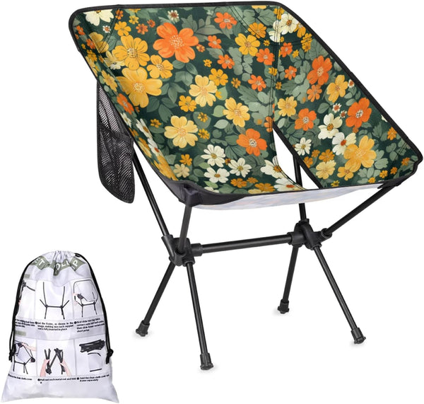 Flowers Green Portable Camping Chair, Folding Chairs for Outside, Lightweight Backpacking Chair,