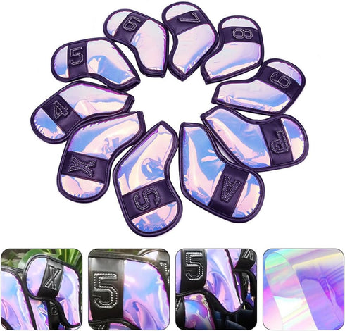 10pcs BESPORTBLE Golf Club Covers TPU Iridescent Driver and Iron Putter Covers with Black Trim Golf Accessories