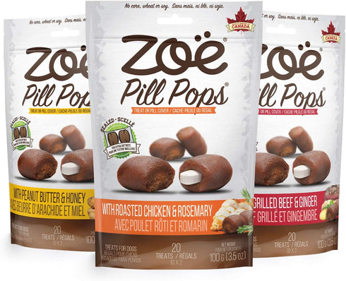 Zoe Zoë Pill Pops for Dogs, Healthy All Natural Dog Treats, Roasted Chicken with Rosemary Recipe, 3.5 oz