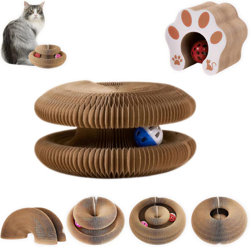 ORVIXA Kitty Kurlz Cat Toy - Accordion Cat Scratcher Toy with Bell Ball Foldable Cardboard Scratching Pad for Indoor