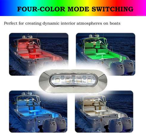 3.8 12V (4Pcs) Marine Boat Interior Lights, Waterproof RGBW Boat Deck Courtesy Light, Stern Anchor Navigation Lamp