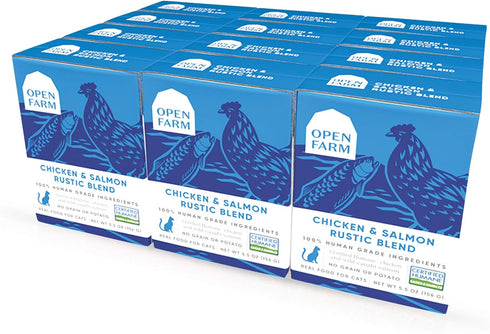 Open Farm Chicken & Salmon Blend Wet Cat Food, 5.5 Oz (Pack of 12 Boxes), Complete Meal or Food Topper