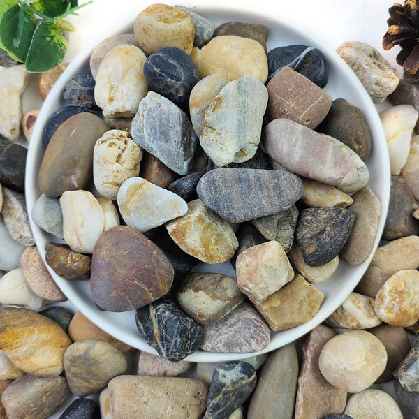 2lbs Natural Mixed Pebbles 5/8" for Fish Tank, Decorative Polished River Rocks for Landscaping