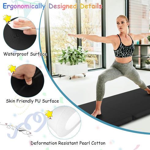 6'x 2' 2" Giantex Gymnastics Mat, Thick Folding Tumbling Mat with Hook and Loop Fastener, Foldable Gym Mat