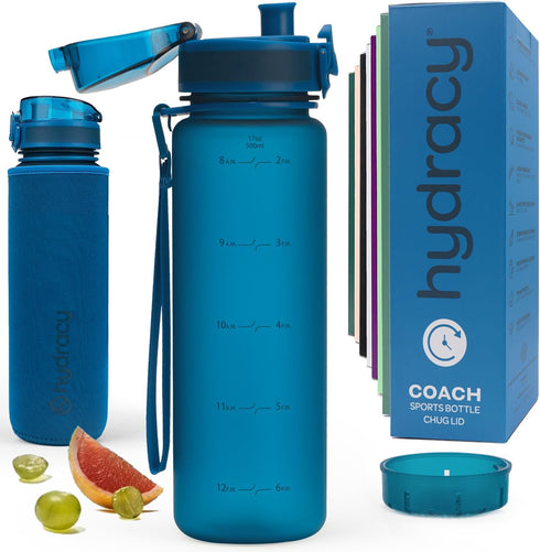 Hydracy Water Bottle with Time Marker - Large BPA Free Leak Proof Gym Bottle with Fruit Infuser for Fitness