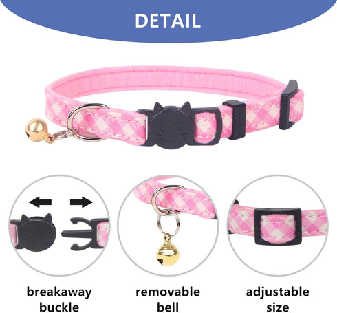 Pet's Company 4 Pack Adjustable Breakaway Cat Collar with Bell, Cute Pattern Collars for Kittens (Pink, 7-11 Inches)
