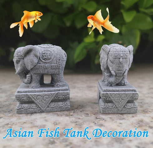 Fish Tank Decorations Asian Aquarium Foo Dogs Statue A Pair FengShui Elephant Ornaments for 10 Gallon or Smaller Fish Tanks & Pet Betta Fish Rest Bonsai Decor, S by livelyfish