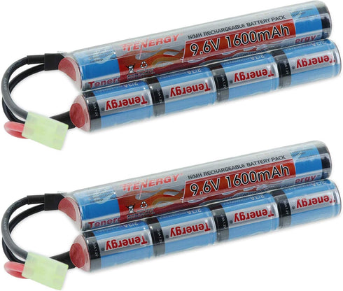 Tenergy 2 Pack 9.6V NiMH 1600mAh Rechargeable Butterfly Battery Pack with Mini Tamiya Connector for Airsoft AEG