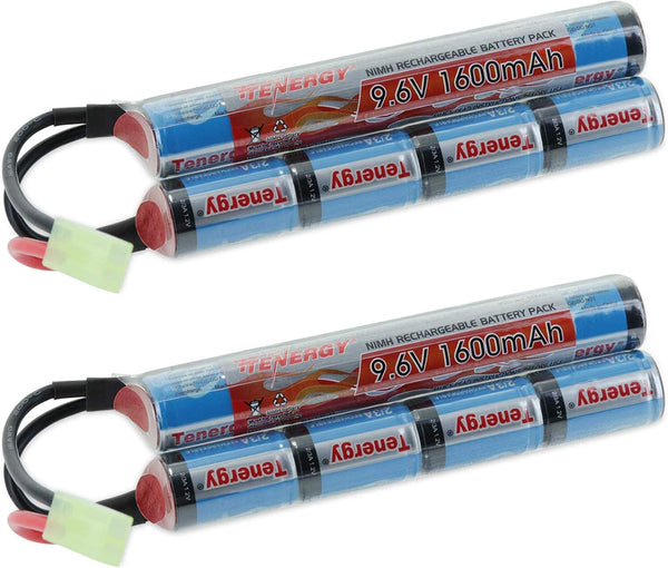 Tenergy 2 Pack 9.6V NiMH 1600mAh Rechargeable Butterfly Battery Pack with Mini Tamiya Connector for Airsoft AEG