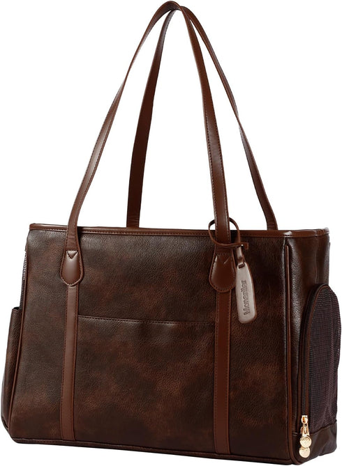 Monanller Stylish Dog Purse Carrier, Leather Pet Carrier Bag for Small Dogs Cats
