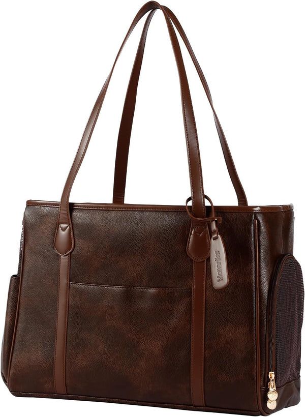 Monanller Stylish Dog Purse Carrier, Leather Pet Carrier Bag for Small Dogs Cats