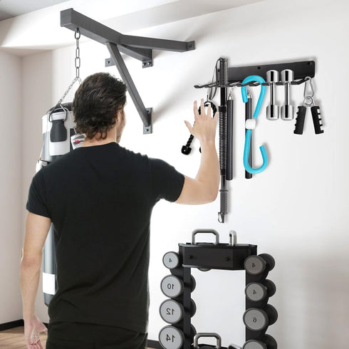 Tebery 9 Hook Home Gym Storage Rack - Wall Mount Fitness Equipment Organizer for Exercise Bands and Barbells