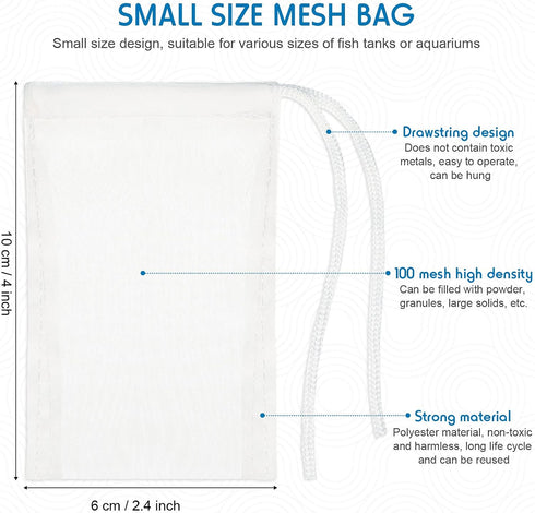 Shappy 12 Pieces Small Aquarium Filter Bags 150 Micra Fine Filter Media Bags High Flow Nylon Mesh Bags with Drawstring for Fish Tank Fine Resins Filter Activated Carbon Fresh or Saltwater