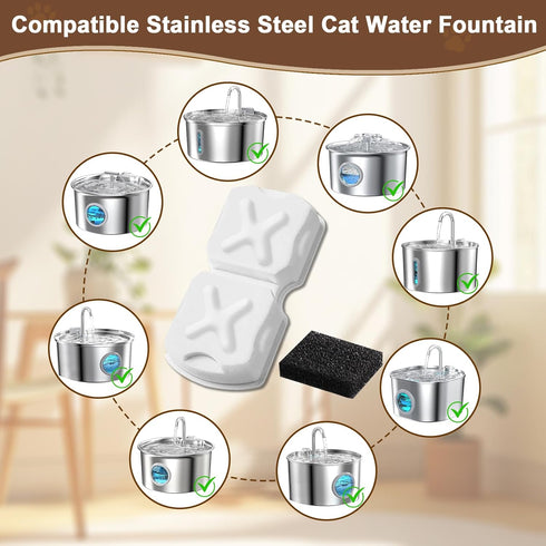 MJYNITE 12 12 2 Cat Water Fountain Filter Replacement Kit - Cat Fountain Filters, Sponges & Brushes, Compatible