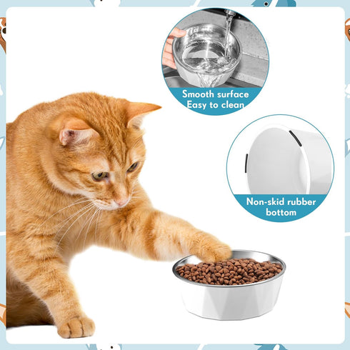 Cat Feeder, 2 Pcs Elevated Stainless Steel Bowls with Adjustable Raised Stand, Non-Slip Pet Food and Water Bowl for Pets