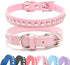 BINGPET Dog Leather Collar, Adjustable Real Split Leather Studded Pet Collar, Durable for Small Medium Large Dogs, Pink