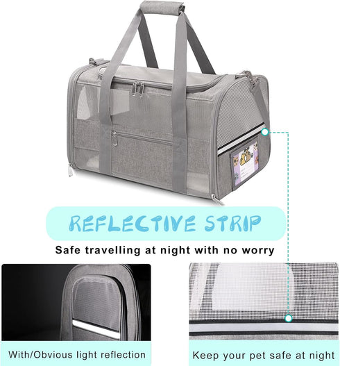 15 Lbs, Soft Sided Cat Carrier for Small Cats Puppies up to Airline Approved Pet Carrier Collapsible Travel Puppy